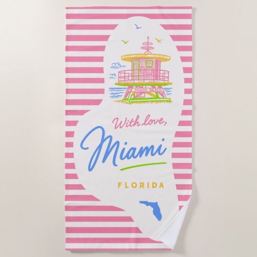With Love Miami Lifeguard Stand Beach Towel Strandlaken (Voorkant)
