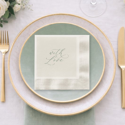 With Love Sage Green Wedding Napkins  Servet