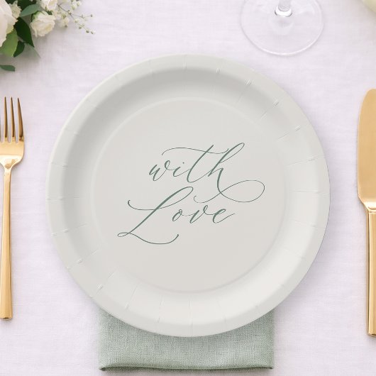 With Love Sage Green Wedding Plates Papieren Bordje