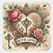“With Love” Vintage Romantische Stickers (Voorkant)