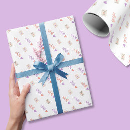 With Love Wrapping Paper in Pink Purple and White Cadeaupapier
