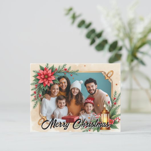 With own photo Poinsettia Parade Feestdagenkaart (Staand voorkant)