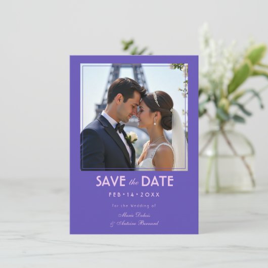 With photo Amour Éternel Eiffel Embrace Save The Date (Staand voorkant)