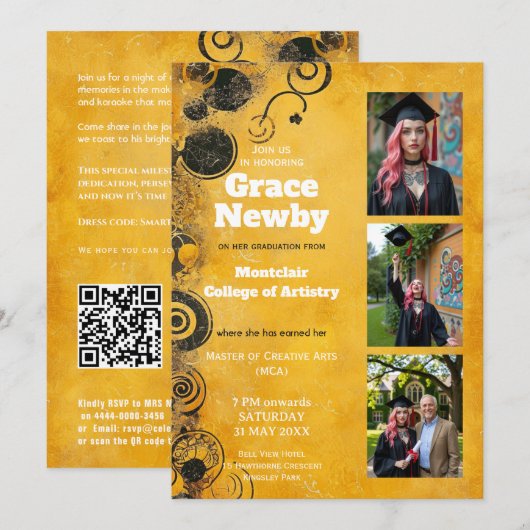 🎓With QR Artistic Flourish Graduation Kaart (Voorkant / Achterkant)
