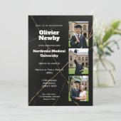 🎓With QR Black Luxury Marble Graduation Party Kaart (Staand voorkant)