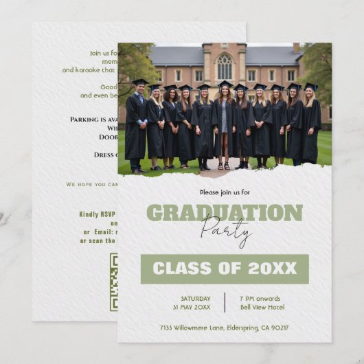 With QR code Class Year Photo Grad Party Invite Kaart (Voorkant / Achterkant)