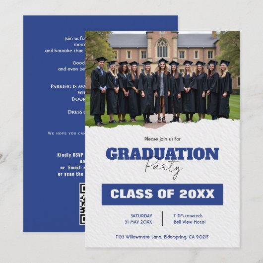 With QR code Class Year Photo Grad Party Invite Kaart (Voorkant / Achterkant)