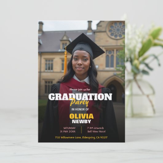 🎓With QR code Modern Grad Party Kaart (Staand voorkant)