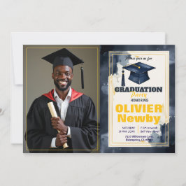 🎓With QR code Watercolor Split‑Layout Graduation Kaart