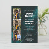 🎓With QR Turquoise Luxe Marble Graduation Party Kaart (Staand voorkant)