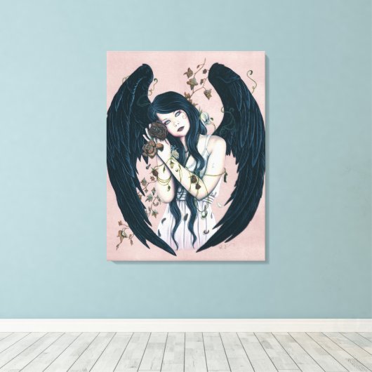 Wither Gothic Angel Verval Roze Verpakt Canvas (Insitu (Houten vloer))