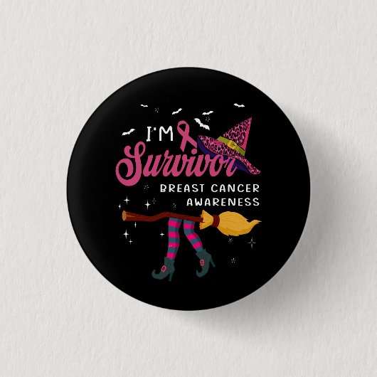 Witje Im a Survivor Halloween Breast Cancer Awaren Ronde Button 3,2 Cm (Voorkant)