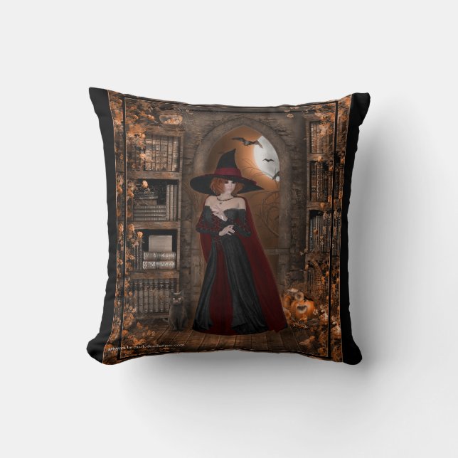 Witje met Black Cat Fantasy Pillow Kussen (Voorkant)