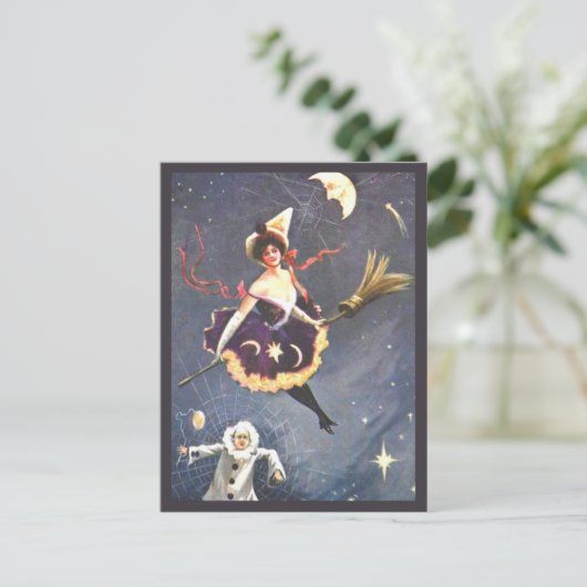 Witje met Clown en Spider Webs  Halloween Briefkaart (Staand voorkant)