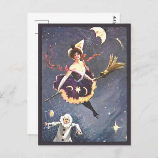 Witje met Clown en Spider Webs  Halloween Briefkaart (Voorkant / Achterkant)