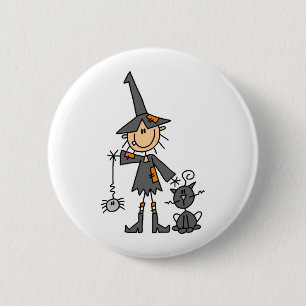 Witje met zwarte kat ronde button 5,7 cm