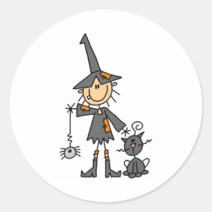 Witje met zwarte kat ronde sticker