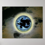 Witje op Broom Blue Full Moon Halloween Poster (Voorkant)