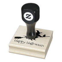 Witje op Broomstick Halloween Design Wooden Stamp