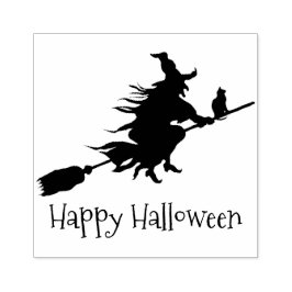 Witje op Broomstick Halloween Design Wooden Stamp Rubberstempel