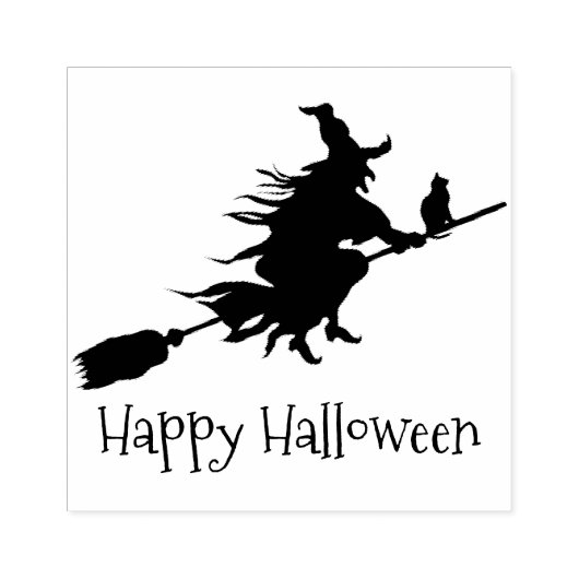 Witje op Broomstick Halloween Design Wooden Stamp Rubberstempel (Afrduk)