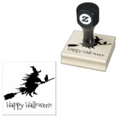 Witje op Broomstick Halloween Design Wooden Stamp Rubberstempel (Gestempeld)