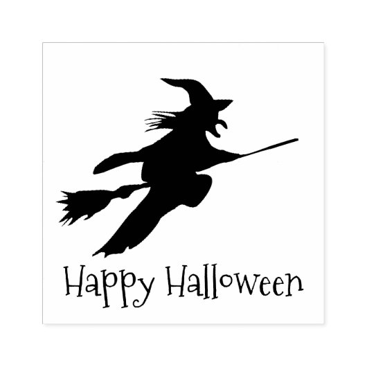 Witje op Broomstick Halloween Design Wooden Stamp Rubberstempel (Afrduk)