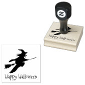 Witje op Broomstick Halloween Design Wooden Stamp Rubberstempel (Gestempeld)