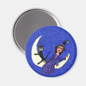 Witje op crescent zwart kat magneet (Voorkant / Achterkant)