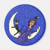 Witje op crescent zwart kat magneet (Voorkant)