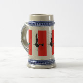 Witje op rode en witte strepen bierpul (Voorkant links)