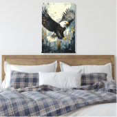 Witkopzeearend in vlucht: Dynamische Impasto-kunst Canvas Afdruk (Insitu (Slaapkamer))