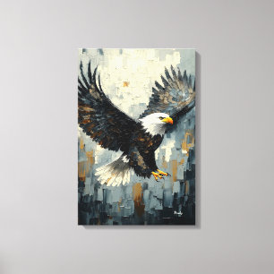 Witkopzeearend in vlucht: Dynamische Impasto-kunst Canvas Afdruk