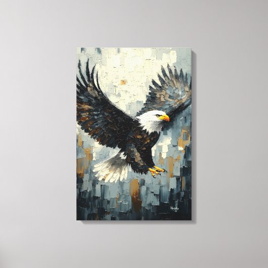 Witkopzeearend in vlucht: Dynamische Impasto-kunst Canvas Afdruk (Voorkant)