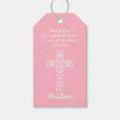 Witkruis | Roze communiqué baptisme Christening Cadeaulabel (Voorkant)