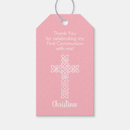 Witkruis | Roze communiqué baptisme Christening Cadeaulabel