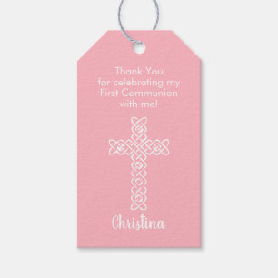 Witkruis Roze communiqué baptisme Christening Cadeaulabel