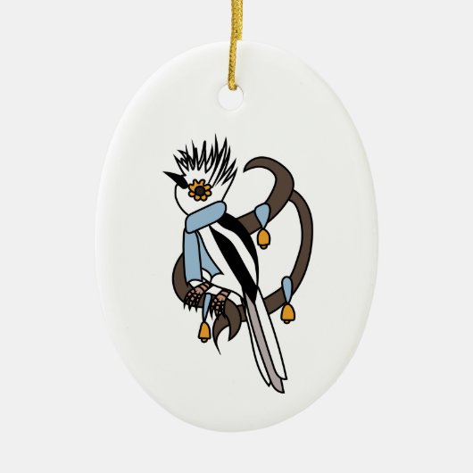 Witkuifklauwier Keramisch Ornament (Voorkant)