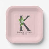 Witlly bouquet floral monogram papieren bordje (Voorkant)