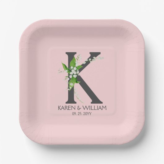 Witlly bouquet floral monogram papieren bordje (Voorkant)