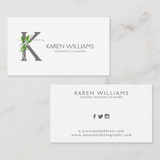 Witlly bouquet floral monogram visitekaartje (Voorkant / Achterkant)