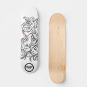 Witrode ogen zwart-wit lijnkunst persoonlijk skateboard (Voorkant)