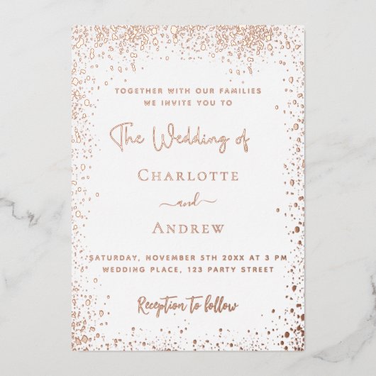 Witrozen goudbruin folie uitnodiging (Voorkant)