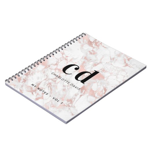 Witrozen goudmarmer initiaal minimalistisch notitieboek (Linkerzijde)