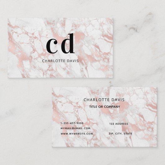 Witrozen goudmarmer initiaal minimalistisch visitekaartje (Voorkant / Achterkant)