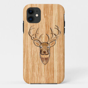 Witstaart Hertenkop Houtnerf Stijl Decoratie iPhone 11 Hoesje