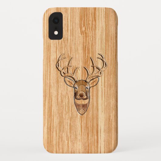 Witstaart Hertenkop Mannetje Houtstructuur Stijl D Case-Mate iPhone Case (Achterkant)