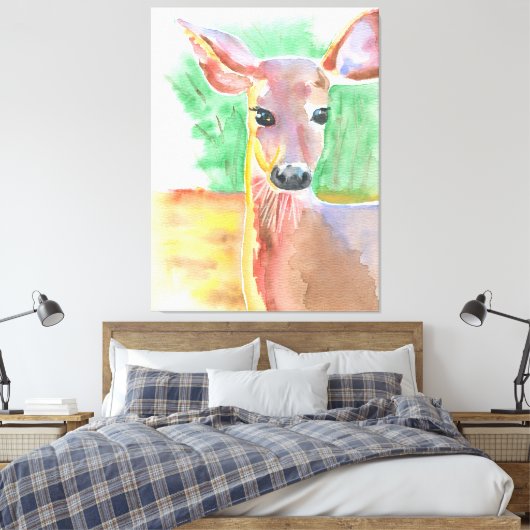 Witstaarthert aquarel canvas afdruk (Insitu (Slaapkamer))