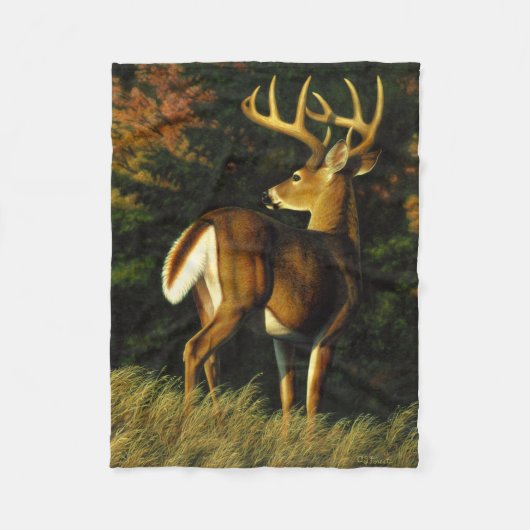 Witstaarthert in de herfst fleece deken (Voorkant)