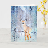 Witstaarthert in Sneeuw Aquarel Schilderij Blanco Kaart (Gele Bloem)